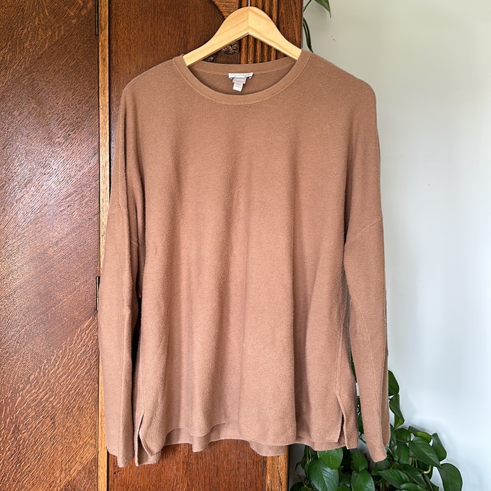 JJill 100% Cotton Tan Boxy Sweater Long Sleeve Oversized Top XL